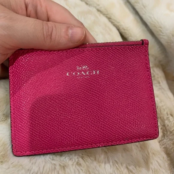 Worn once pink saffiano leather Coach ID wallet keychain holder (orig: $98) - Picture 2 of 5